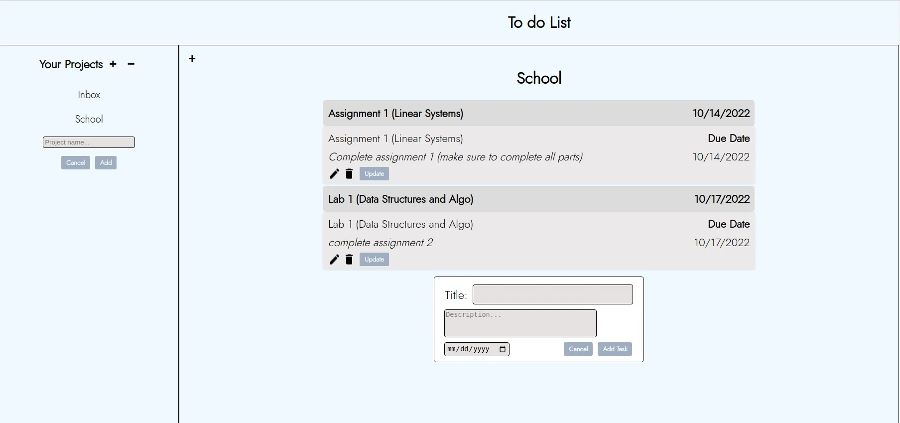 To do list app screenshot