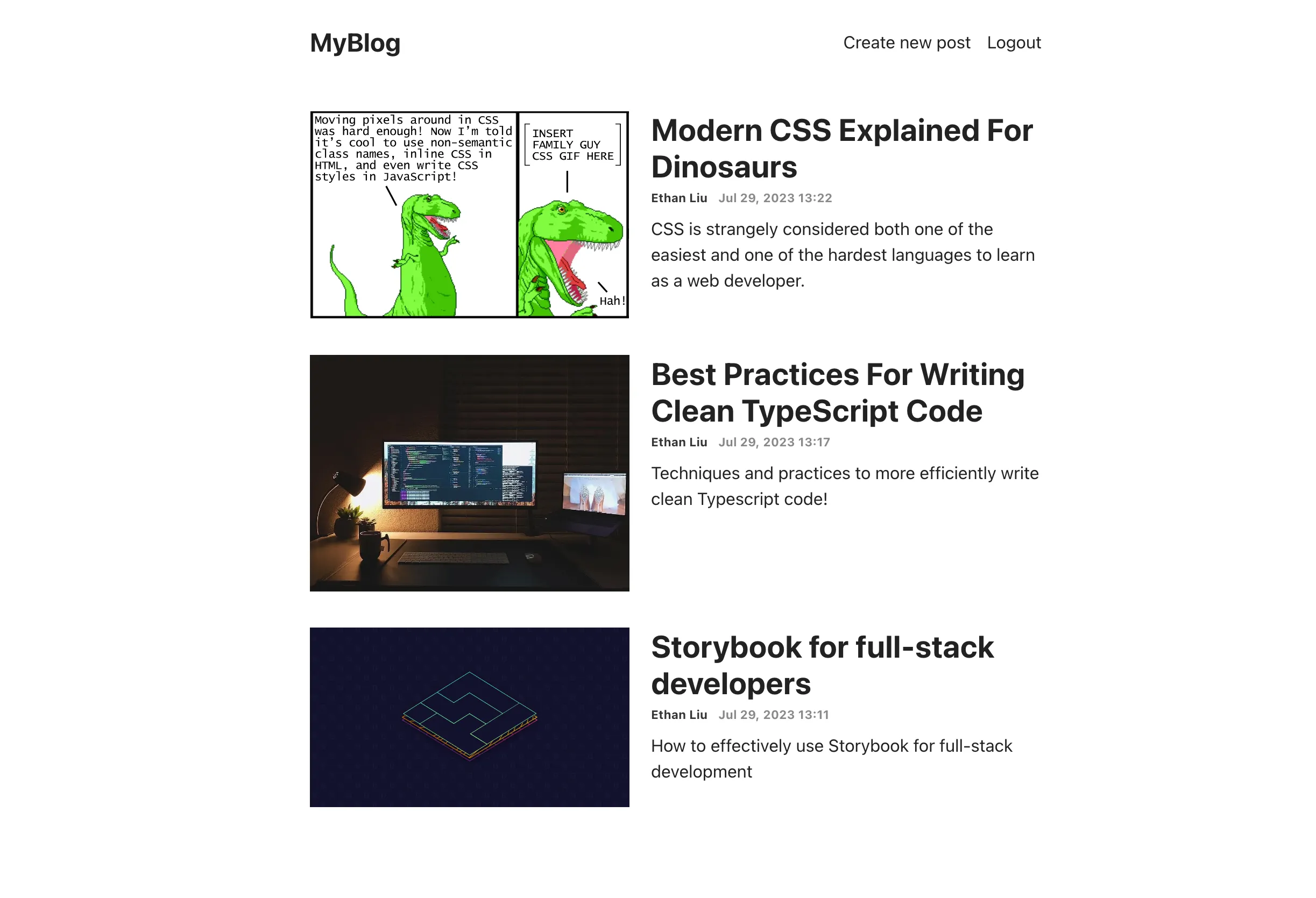 Blog app screenshot